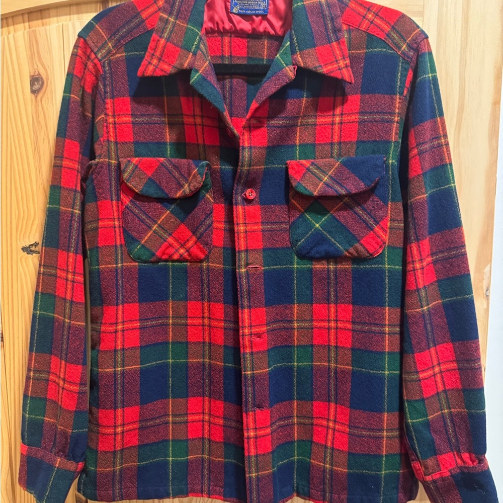 Pendleton wool Red and Green Plaid Button Down Sh… - image 1